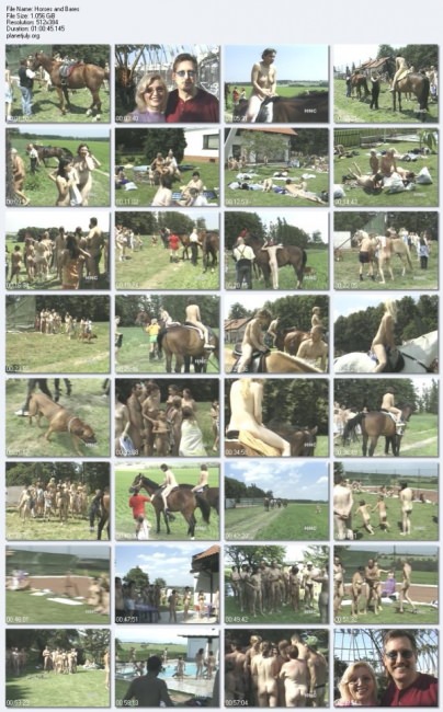 Family nudism of video - horses and bares