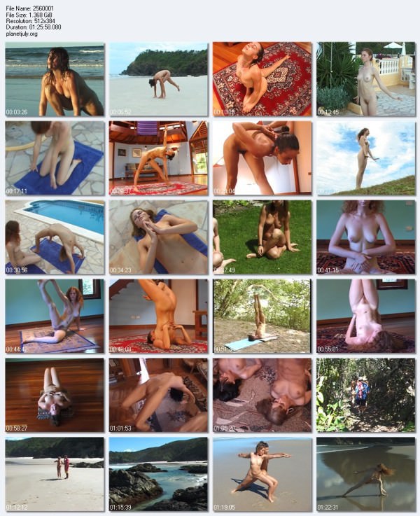 Beautiful young nudists practice yoga