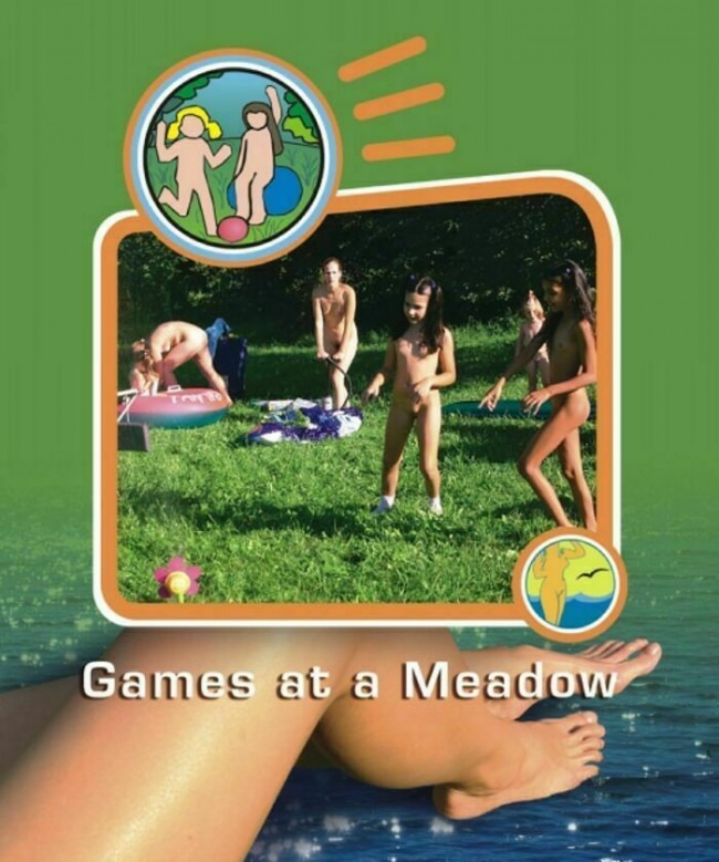 Games of young and adult nudists on a meadow - video Purenudism